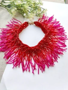 Stylish Handmade Beaded Magenta Choker Necklace for Women & Girls
