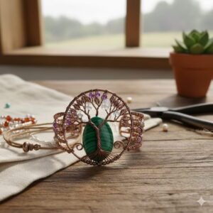 Handcrafted "Tree of Life" Malachite Copper Cuff