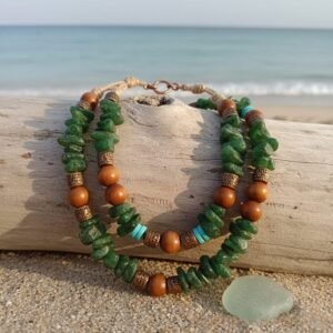 ​Artisan Green Stone & Mixed Metal Beaded Necklace