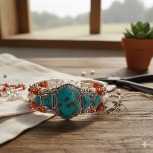 "Ocean Breeze" – Artisan Silver & Turquoise Statement Bracelet
